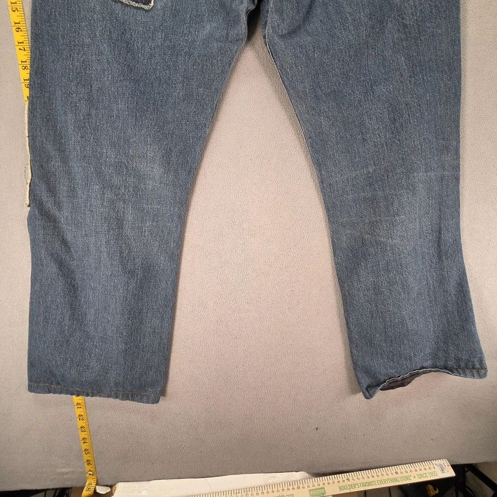 Levis 542 Jeans Mens Blue Med Wash Relaxed Buckle Back Patched Fits 34x28